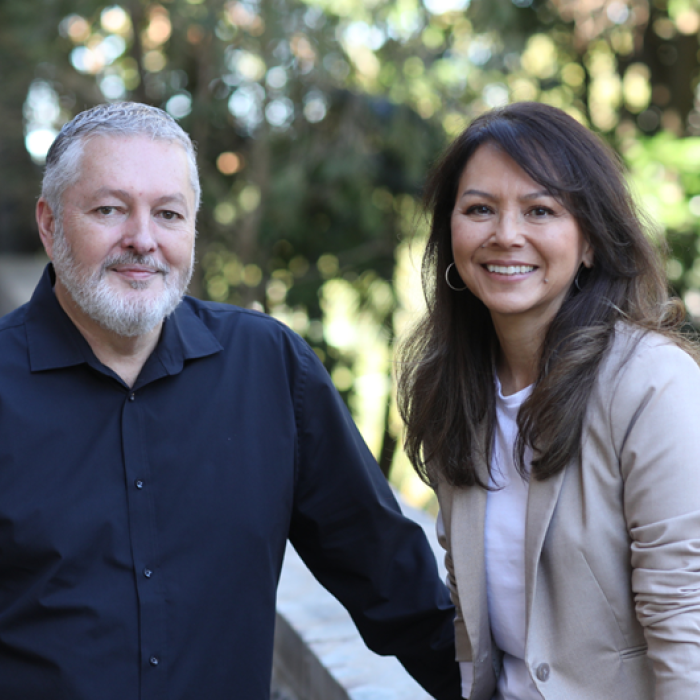 man and woman standing together